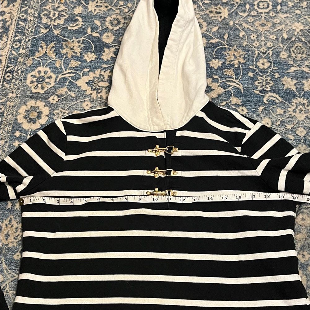 SOLD Lauren Ralph Lauren Black White Striped Hooded Top Nautical Coastal Preppy - Picture 6 of 8